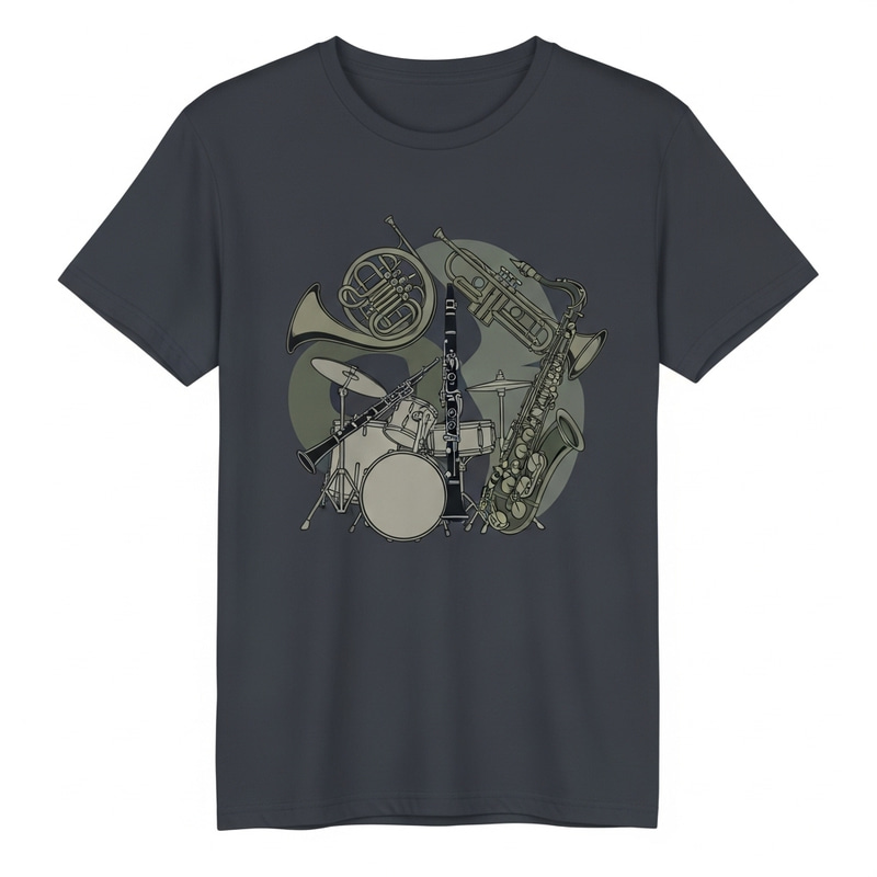 Youth Band T-Shirt Design with Musical Instruments - Unique and Trendy Youth Band T-Shirt Design with Musical Instruments - Unique and Trendy