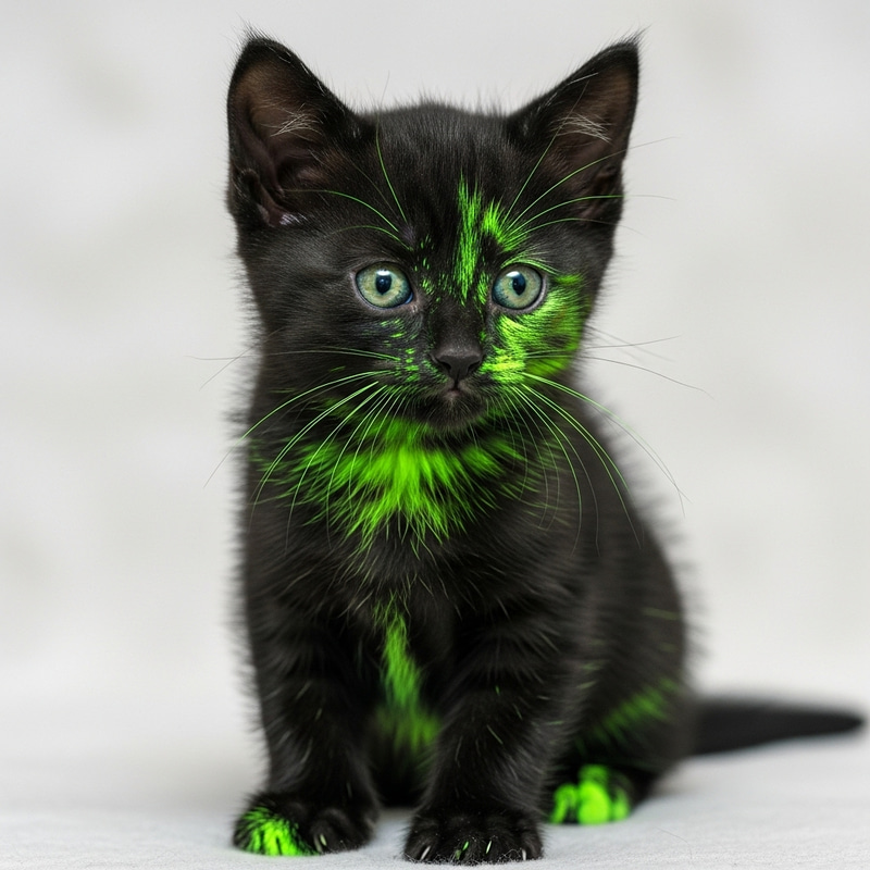 Adorable Black and Neon Green Kitten | Vibrant and Playful Adorable Black and Neon Green Kitten | Vibrant and Playful