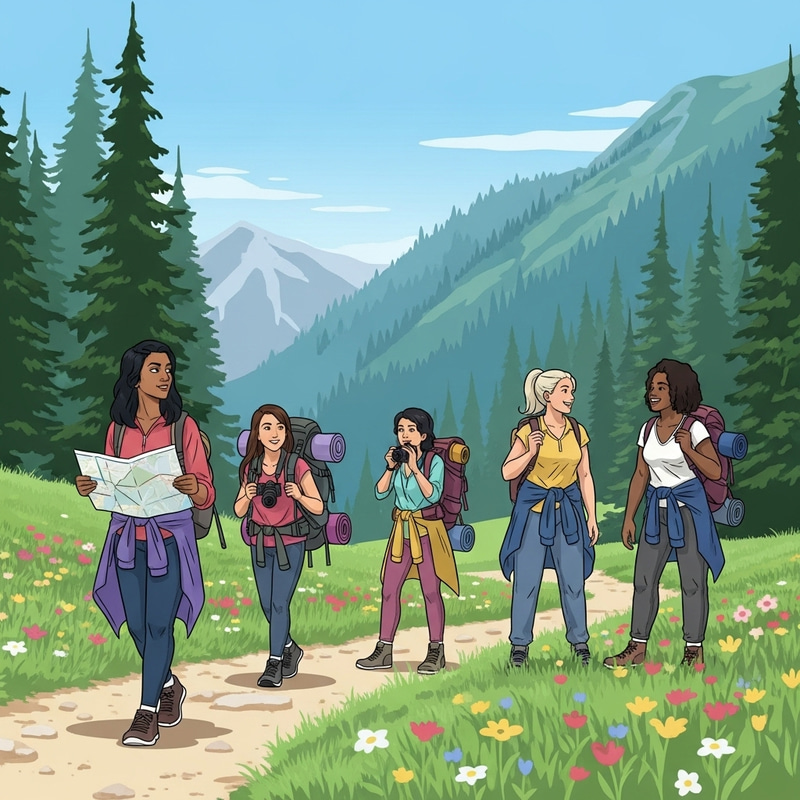 Empowered Women's Adventure in Mountain Landscape