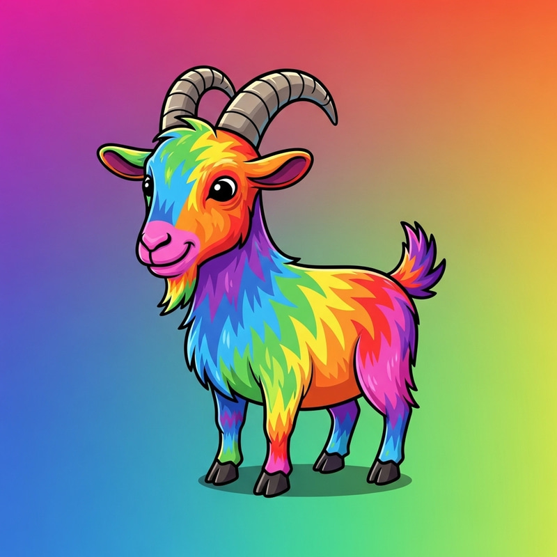 Rainbow Goat Cartoon Logo for Meme Token - Colorful Goat Design