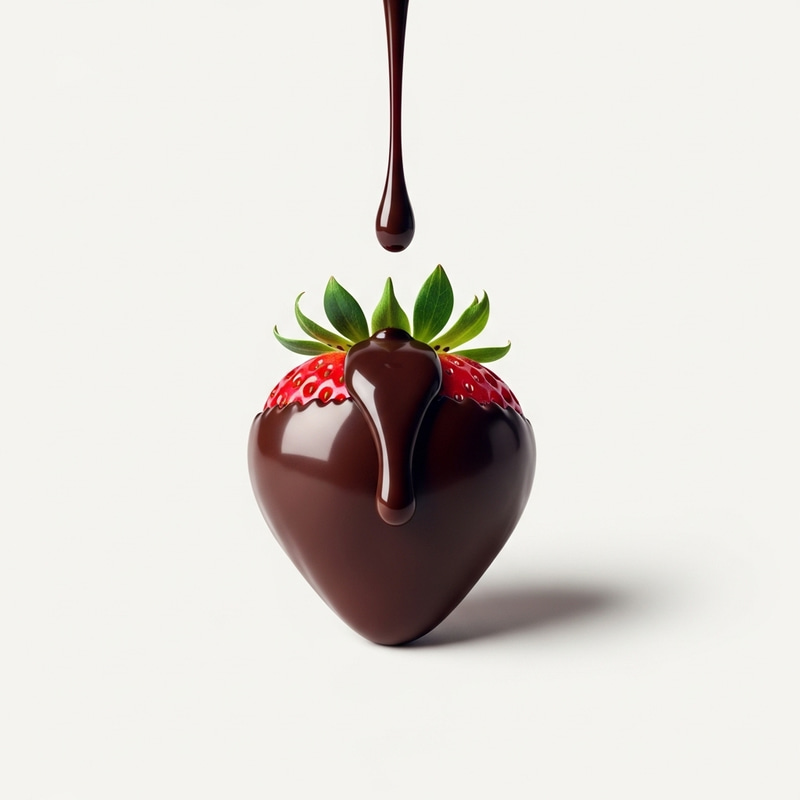 Minimalist Chocolate-Covered Strawberry with Dripping Droplet Minimalist Chocolate-Covered Strawberry with Dripping Droplet
