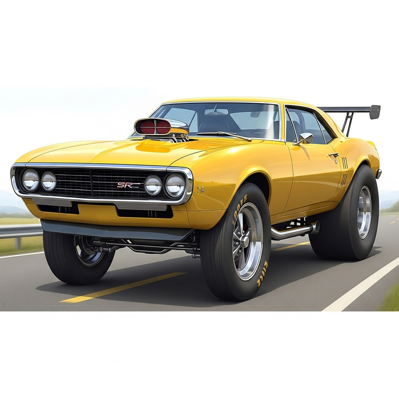 Yellow Pro Street 1967 Firebird Cartoon Design