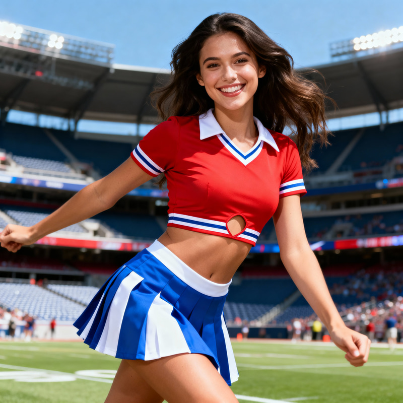 Energetic Cheerleader in Vibrant Stadium Energetic Cheerleader in Vibrant Stadium