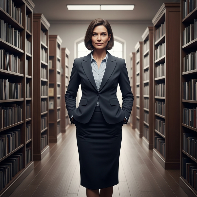 40-Year-Old Woman with Kare Hairstyle in Library Room 40-Year-Old Woman with Kare Hairstyle in Library Room