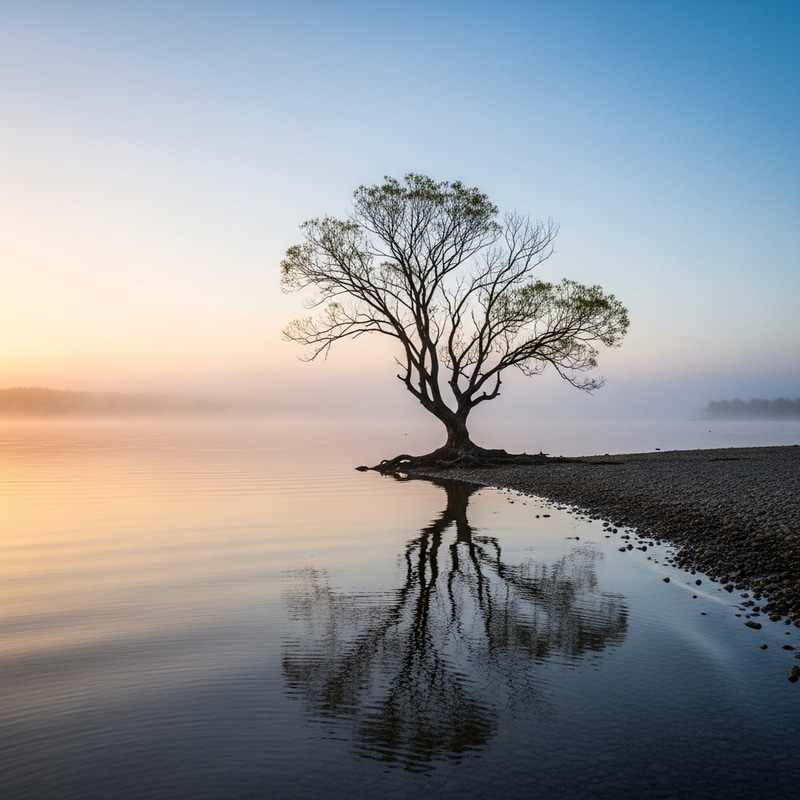 Minimalist Nature Beauty: A Tranquil Lake Scene