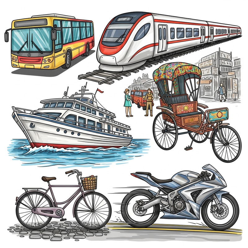 Doodle of All Public Transportations: Bus, Train & More Doodle of All Public Transportations: Bus, Train & More