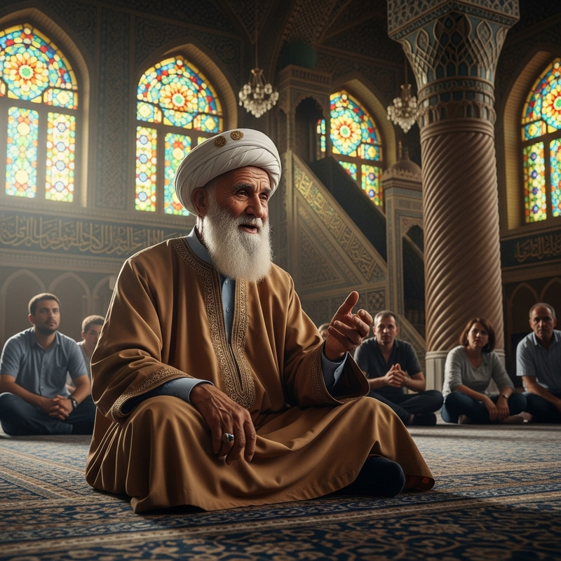 Captivating Middle-Eastern Man Telling Islamic Stories in Mosque