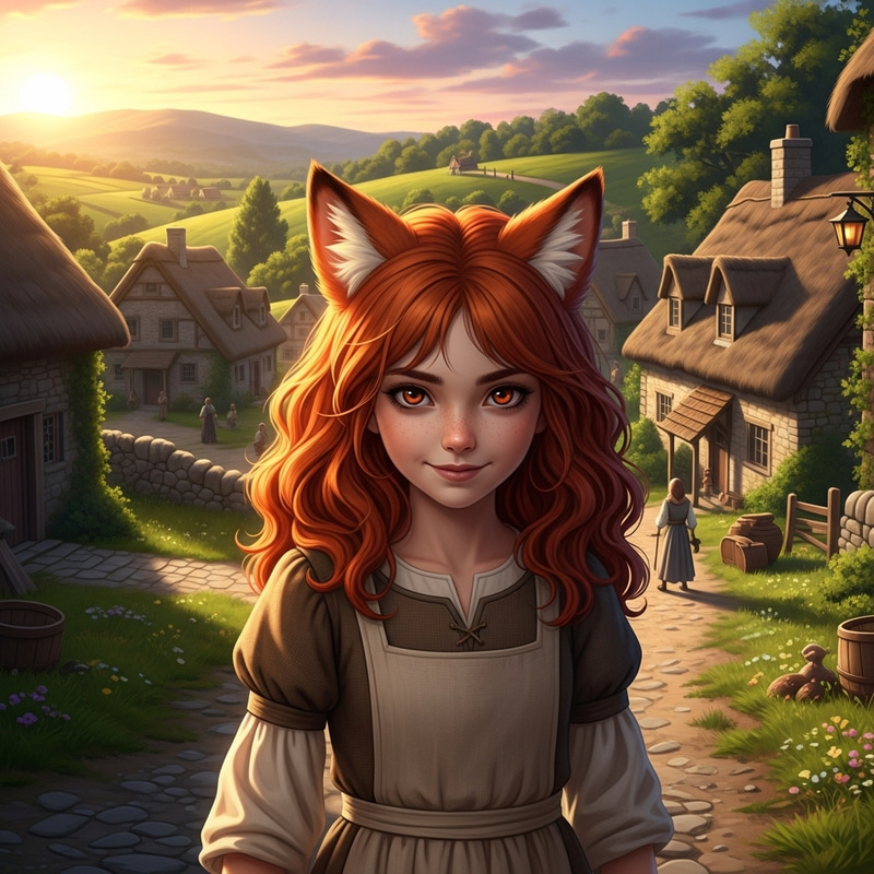 Fox-Like Redhead in Countryside Village Fox-Like Redhead in Countryside Village