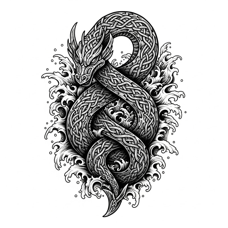 Viking Style Jörmungandr Mythical Sea Serpent Tattoo Design Viking Style Jörmungandr Mythical Sea Serpent Tattoo Design