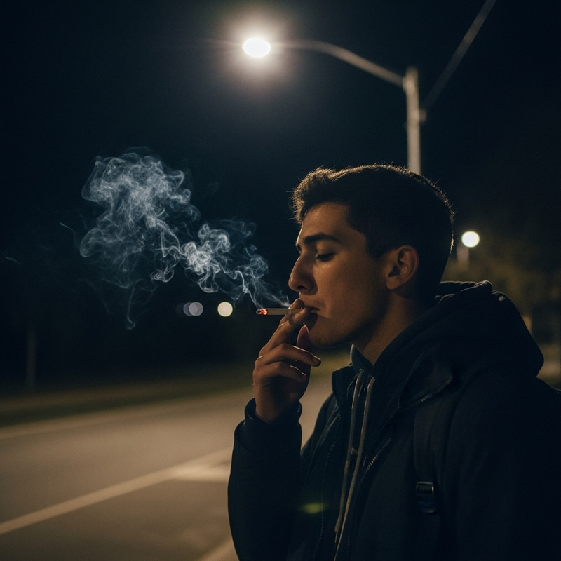 Solitary Figure Smoking Cigarette