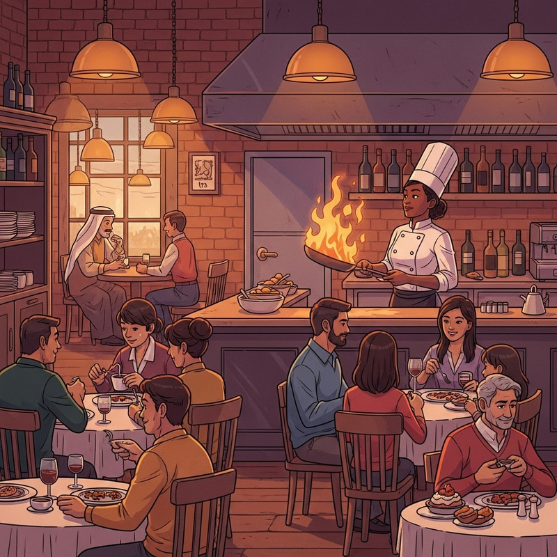 Vibrant Restaurant Scene: Dinner Time Delight