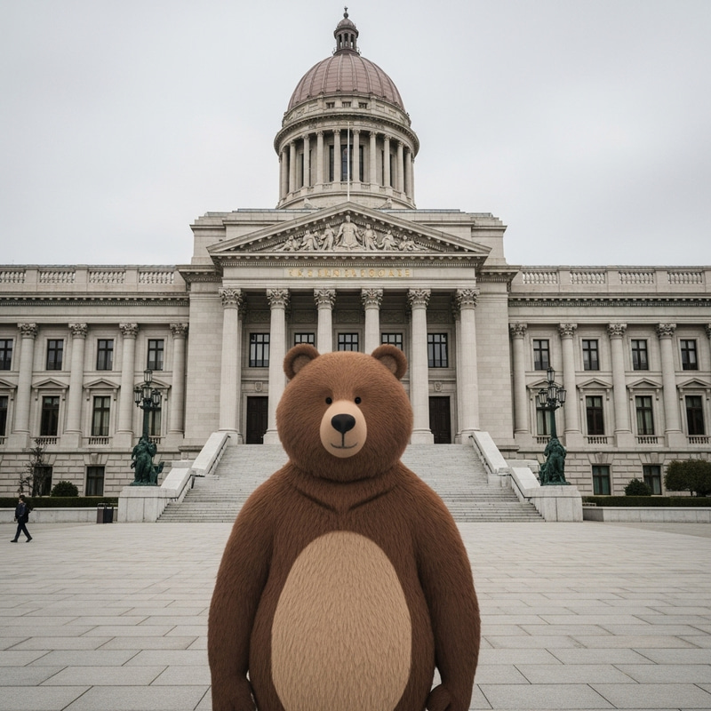 Young Man in Front of Vidhanasouda with Bear Body