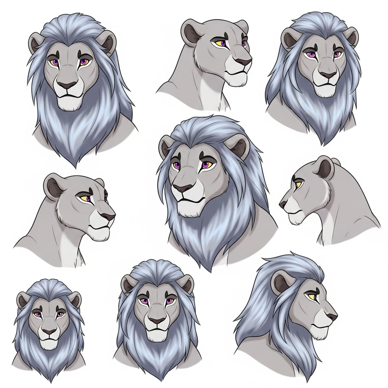 Magnificent Silver Lioness with Purple Eyes in The Lion King Style