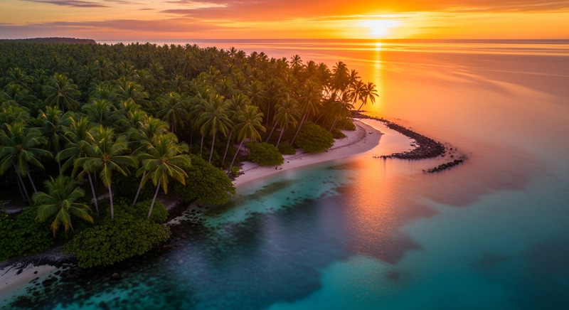 Stunning Tropical Island Sunset | Palm Trees Aerial View Stunning Tropical Island Sunset | Palm Trees Aerial View