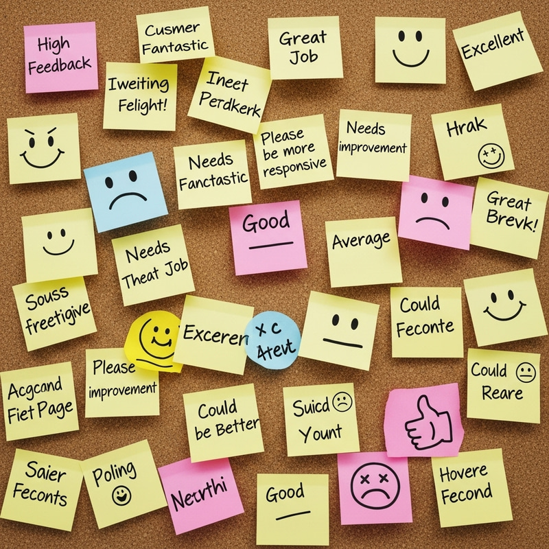 Customer Feedback Messages: Colorful Variety on Corkboard