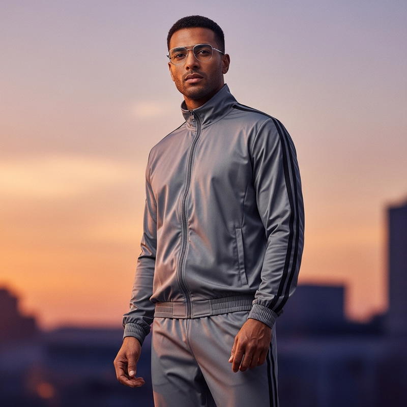 Stylish Brown Skin Man in Nike Tracksuit & Silver Glasses Stylish Brown Skin Man in Nike Tracksuit & Silver Glasses