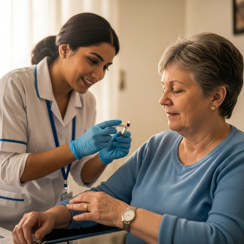 Warm Connection: Care Worker Helping Disabled Woman with Medication