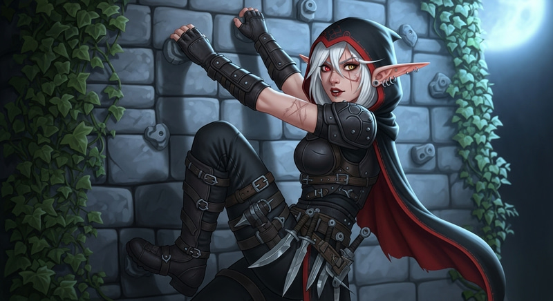 Moon Elf Girl Scaling Wall | Ethereal Climbing Illustration Moon Elf Girl Scaling Wall | Ethereal Climbing Illustration