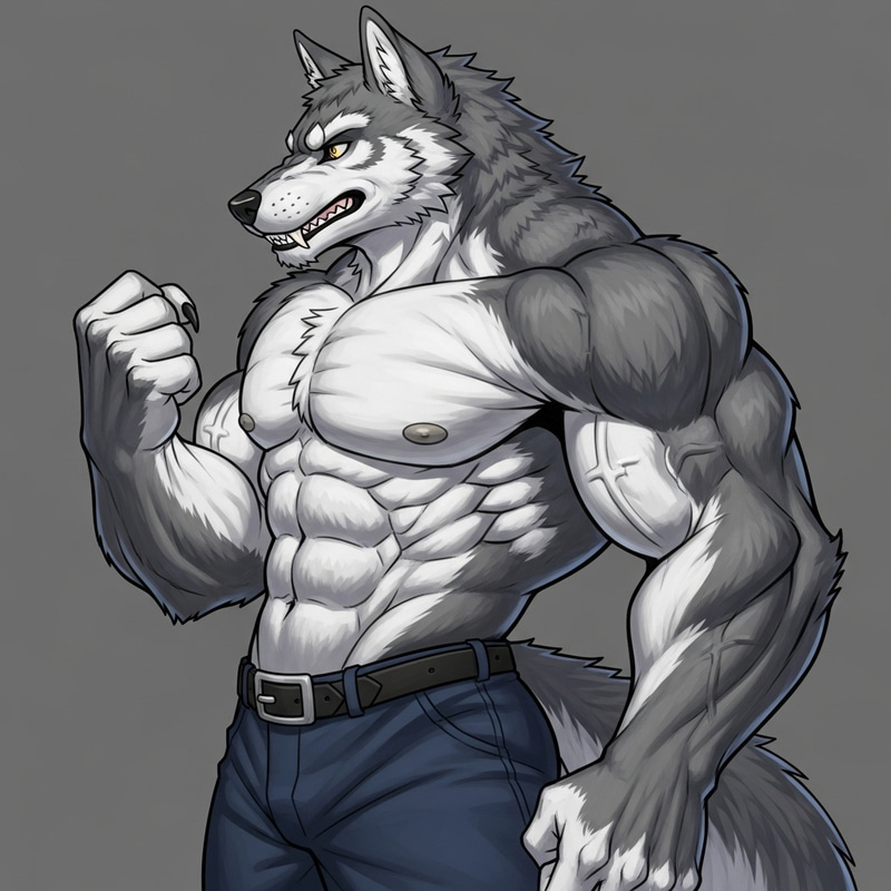 Furry Wolf Muscle Profile | Grey & White Fur Furry Wolf Muscle Profile | Grey & White Fur
