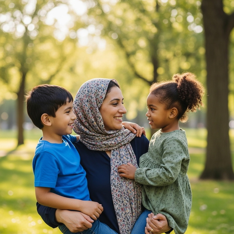 Middle-Eastern Woman Holding Her Loving Family Middle-Eastern Woman Holding Her Loving Family