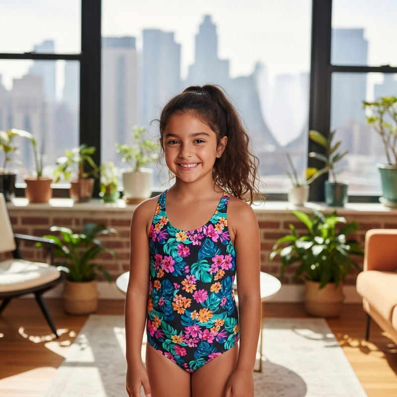 Young Woman in Swimsuit at New York City Home Young Woman in Swimsuit at New York City Home