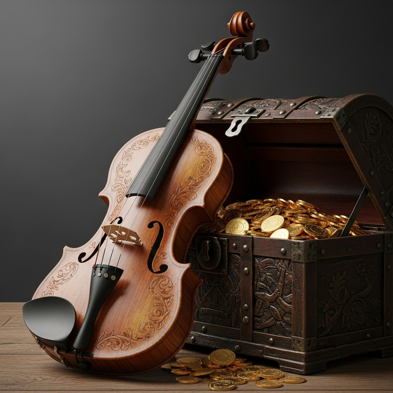 Intricate Violin and Antique Treasure Chest Intricate Violin and Antique Treasure Chest