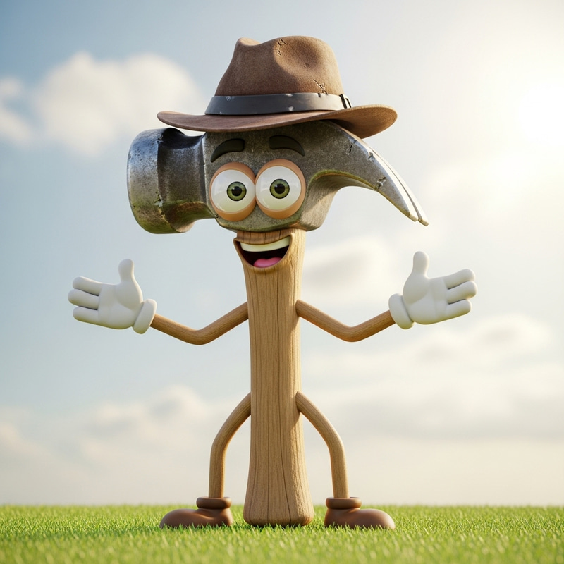 Happy Hammer Character with Legs, Arms, and Eyes | Funny Hat Happy Hammer Character with Legs, Arms, and Eyes | Funny Hat