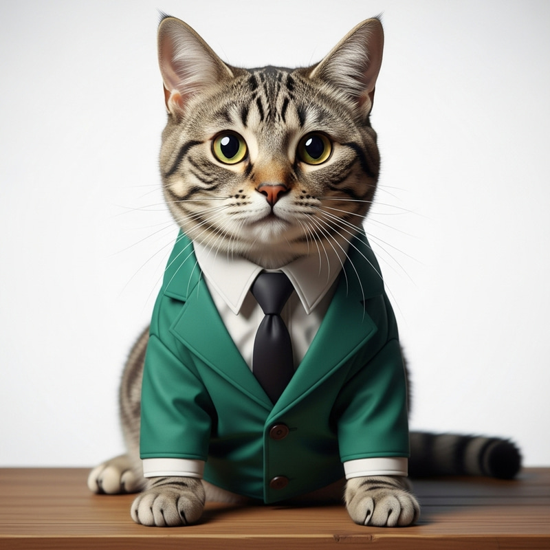 Elegant Cat in Stylish Green Suit and Black Tie