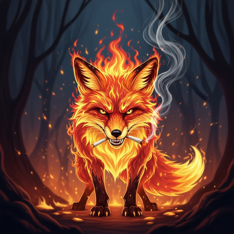 Aggressive Fire-Like Fox with Cigarette Aggressive Fire-Like Fox with Cigarette