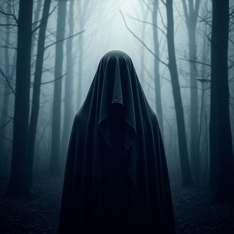 Veiled Figure in Misty Forest: Eerie Mystery Revealed