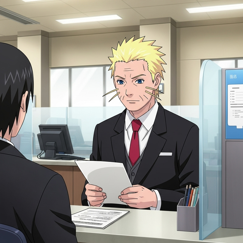 Naruto Uzumaki Wearing a Black Suit Working in a Bank Naruto Uzumaki Wearing a Black Suit Working in a Bank