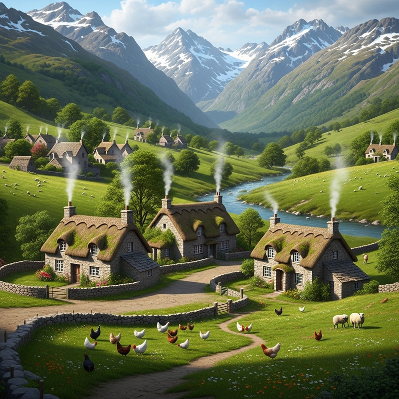 Charming Village Nestled Among Rolling Hills | Scenic Nature Fusion Charming Village Nestled Among Rolling Hills | Scenic Nature Fusion