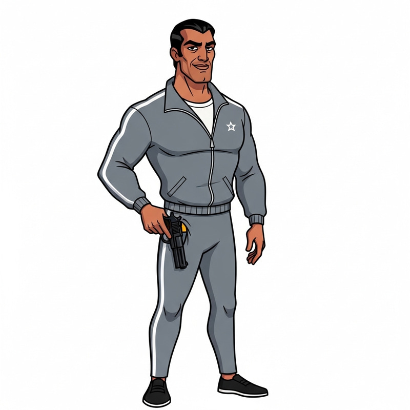 Toonzies Style Cartoon of Confident Middle-Eastern Man in Grey Tracksuit Toonzies Style Cartoon of Confident Middle-Eastern Man in Grey Tracksuit