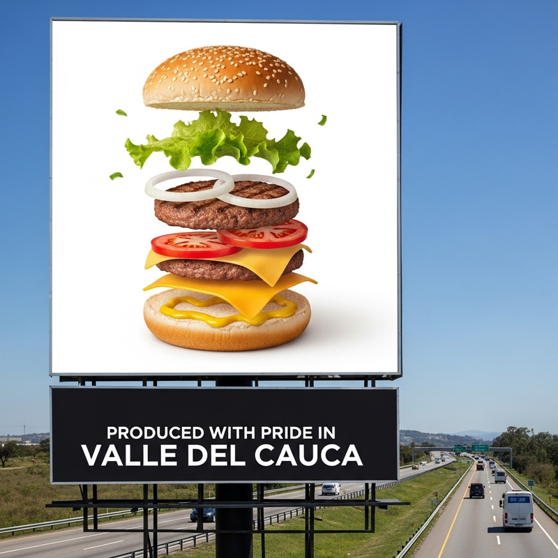 Valle del Cauca Hamburger Billboard | Fresh Ingredients Showcase