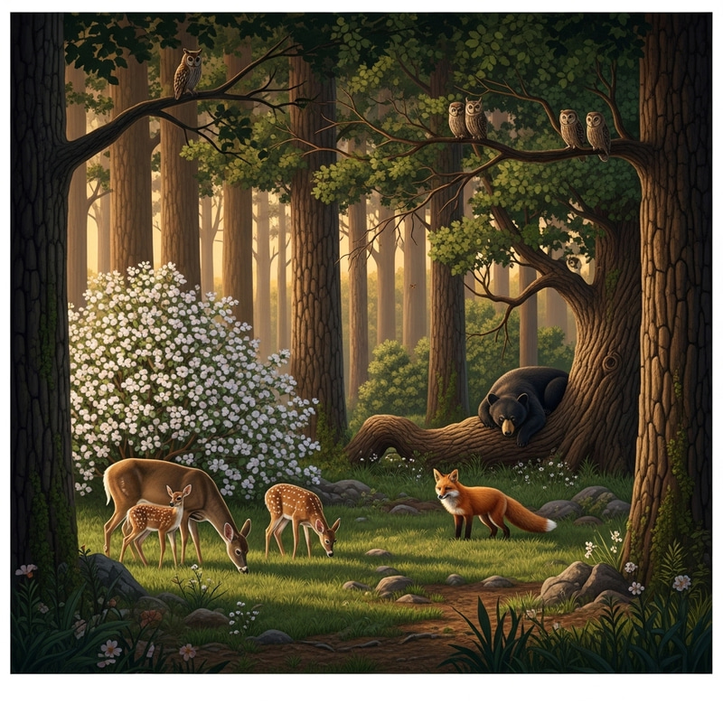 Tranquil Forest Animals: Deer, Fox, Bear & Owls Harmony Tranquil Forest Animals: Deer, Fox, Bear & Owls Harmony