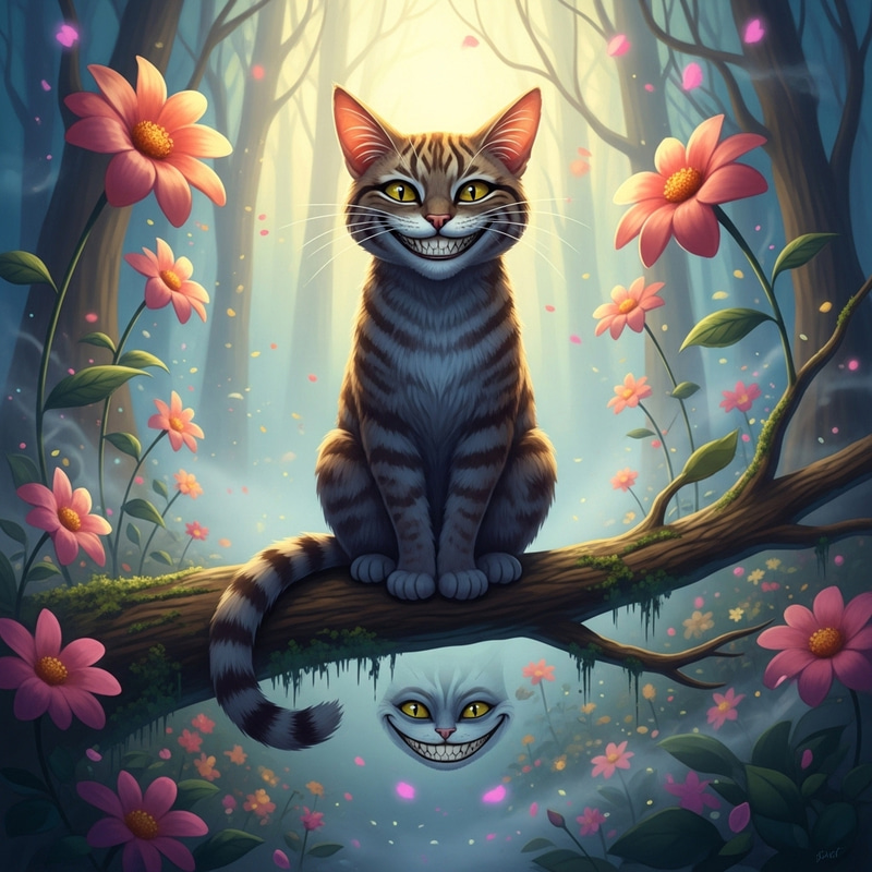 Alice in Wonderland Cat: Mystical Feline in Surreal Forest