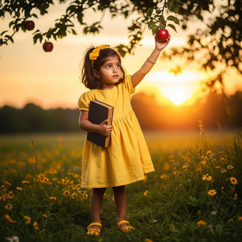 South Asian Girl with Favorite Book in Sunflower Dress South Asian Girl with Favorite Book in Sunflower Dress