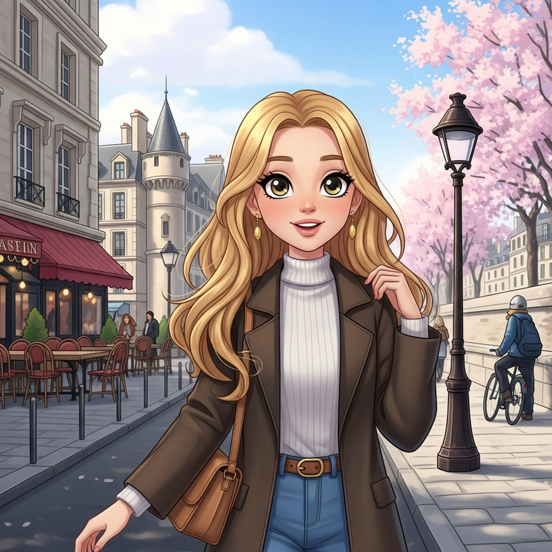 Beautiful Blonde Girl Strolling Through Paris: City Life