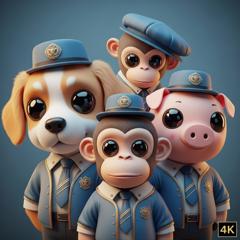Intricate 4k Retroanime Artwork: Dog, Monkey, Pig in Soft Cinematic Renaissance Style Intricate 4k Retroanime Artwork: Dog, Monkey, Pig in Soft Cinematic Renaissance Style