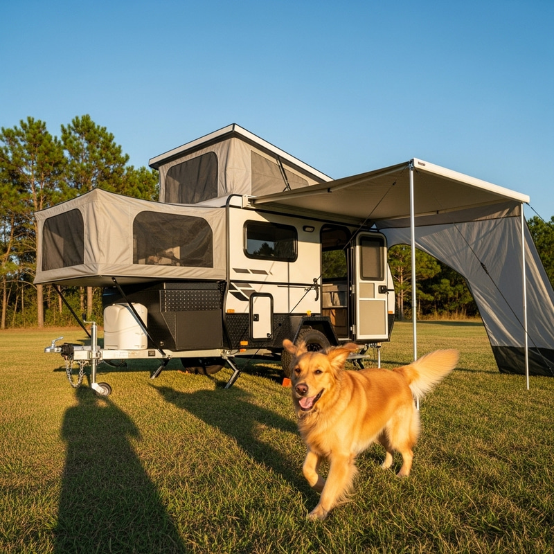 Lightweight Expandable Camping Trailer with Dog Fun Lightweight Expandable Camping Trailer with Dog Fun