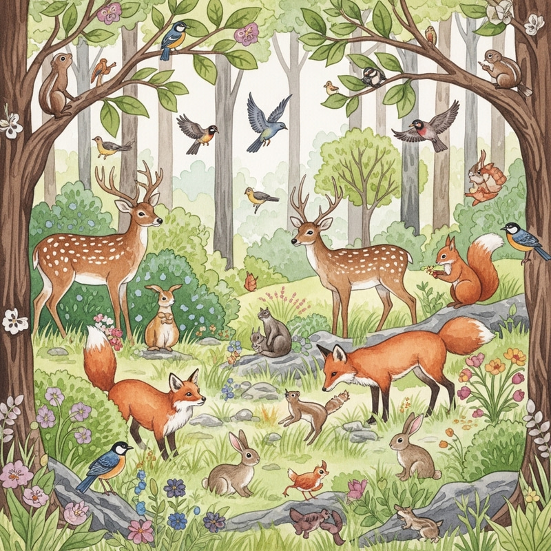 Forest Animals Watercolor Painting Forest Animals Watercolor Painting