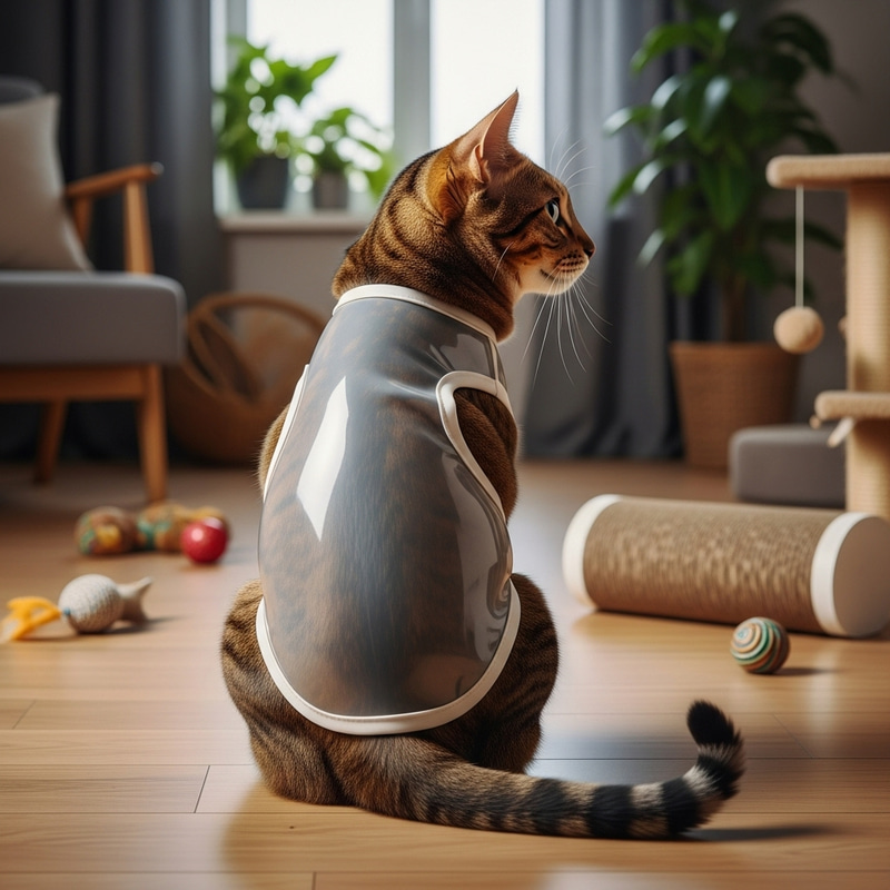 Cat Singlet in Shimmering Rubber: Unique Image of a Contented Cat Cat Singlet in Shimmering Rubber: Unique Image of a Contented Cat