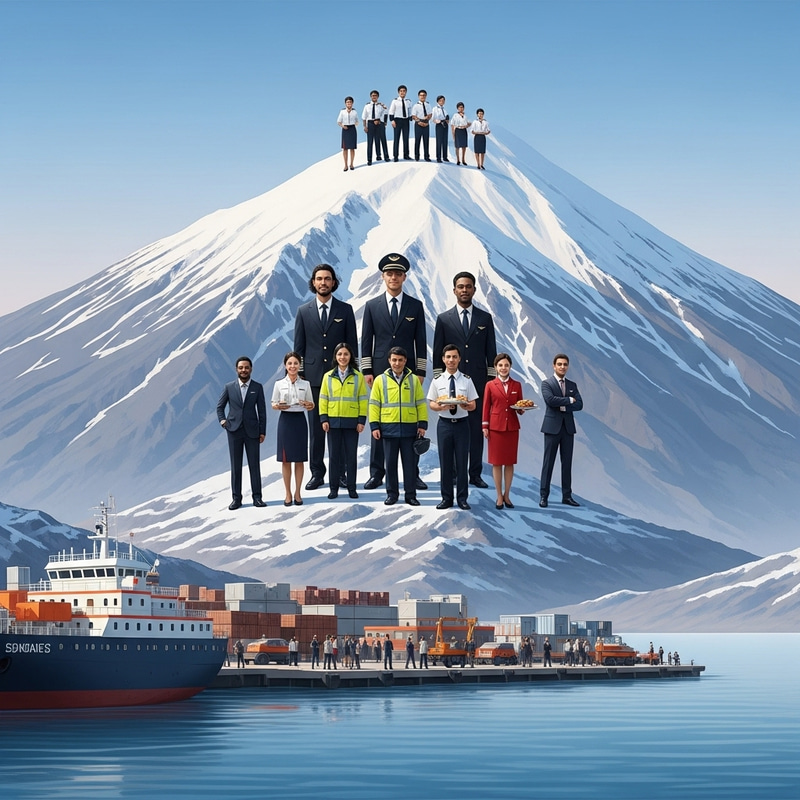 Snowy Mountain Panoramic View - Diverse Shipping and Flight Operations Snowy Mountain Panoramic View - Diverse Shipping and Flight Operations