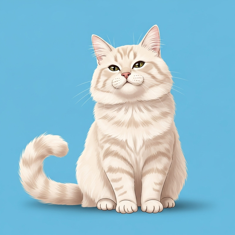 Fluffy Cream-Colored Domestic Cat Illustration