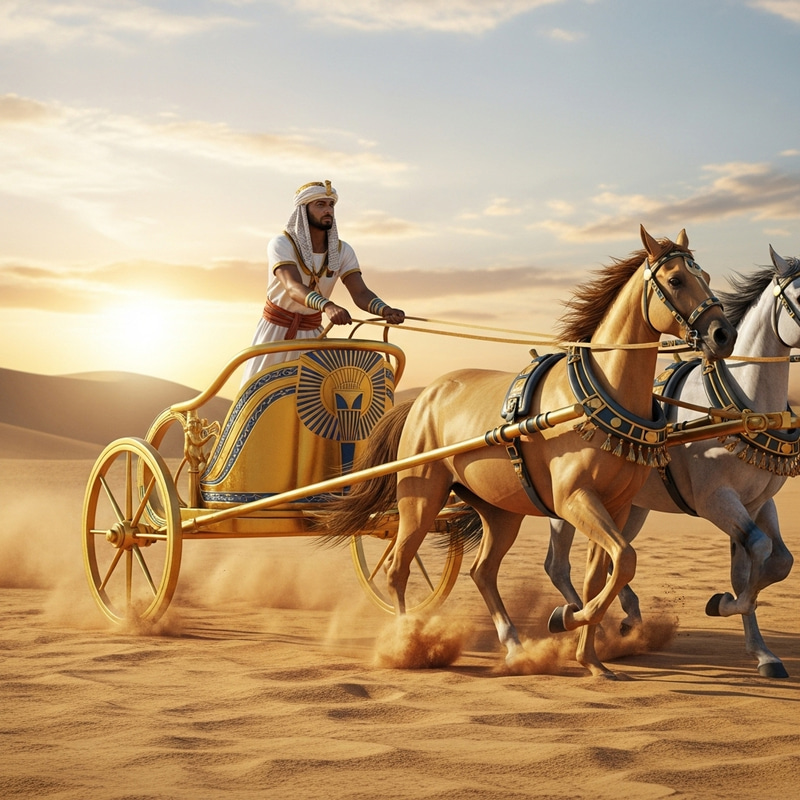 Egyptian Man Driving Shimmering Gold Chariot Egyptian Man Driving Shimmering Gold Chariot