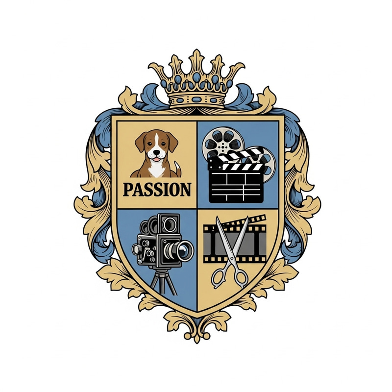 Elegant Shield Coat of Arms with Puppy and Hobbies Elegant Shield Coat of Arms with Puppy and Hobbies