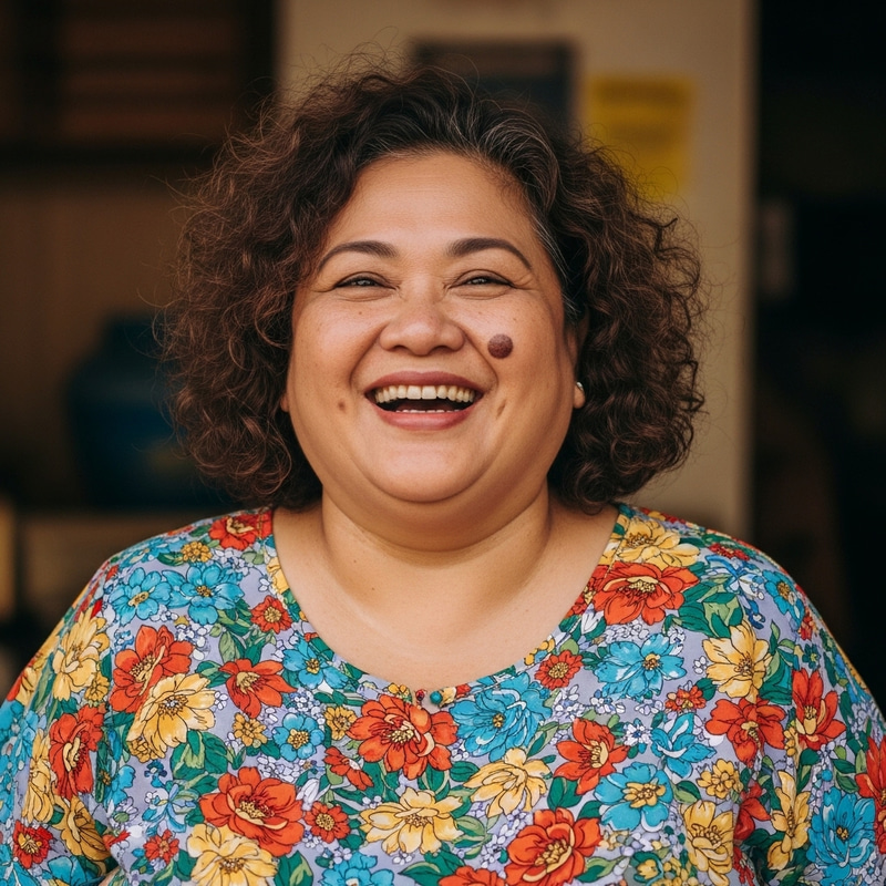 Aunt Belen: Jovial Filipina Woman with Curly Hair & Mole Aunt Belen: Jovial Filipina Woman with Curly Hair & Mole