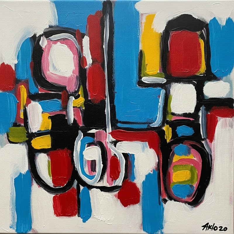 Colorful Abstract Painting in the Style of Kandinsky | Energetic Brushstrokes & Acrylic on Canvas