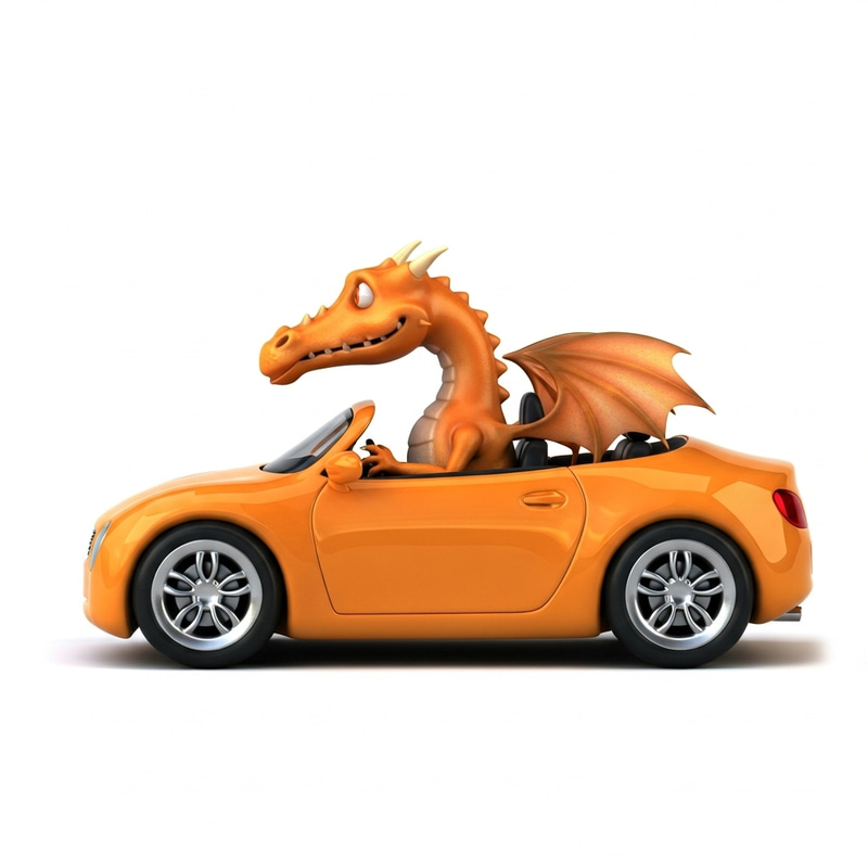 Orange Dragon Driving Modern Car Illustration