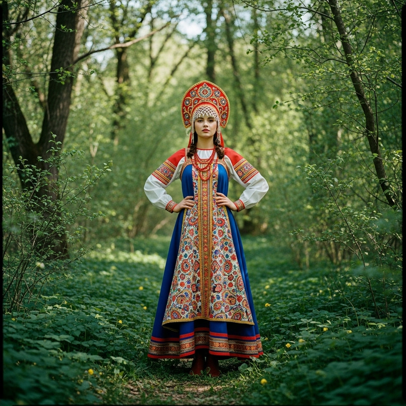 Russian Style Fashion Photo: Girl in Forest